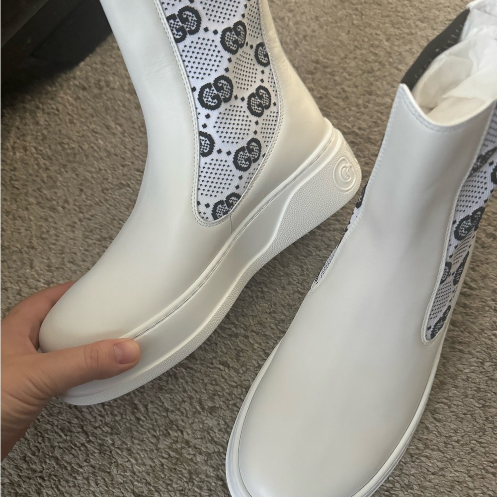 🆕 Gucci Dali Soft Calfskin Technical Jersey Knit GG Monogram Ankle Boots - Picture 7 of 8